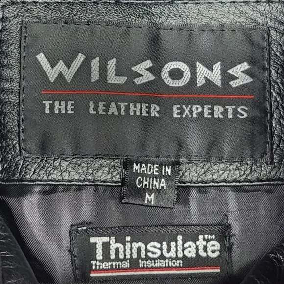Wilsons Leather Jacket Mens Medium Black Thinsulate Button Coat‎ Blazer Lapel